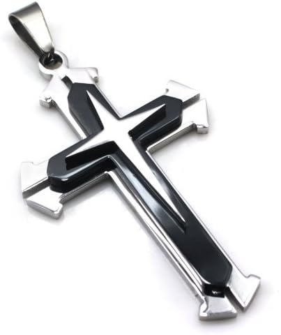 Dixivi Jewelry Stainless Steel Black Large Cross 3 Layers Pendant Necklace
