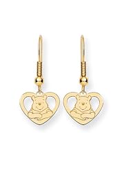 Disney Yellow Gold Heart Winnie the Pooh Fishhook Earrings