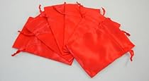 6 Red Satin Drawstring Pouches Measuring 4 by 6 Inch