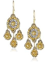 Miguel Ases Pyrite and Swarovski Gold Beaded Medium 3-Drop Earrings