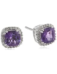 10k White Gold, February Birthstone, Amethyst and Diamond Cushion Earrings