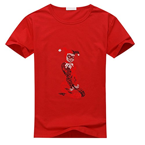 Close2U Men's Fitted Refashion Cool Harley Quin Graphic Scoop Neck T Shirt Large Red