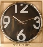 Modern Wall Clock - Chrome Edged - Black Dial - White Numbers
