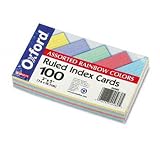 Oxford 40280 - Ruled Index Cards, 3 x 5, Blue/Violet/Canary/Green/Cherry, 100/Pack-ESS40280