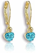 Cute Leverback Earrings for Kids with Crystal Heart- 14kt Gold Plated Fashion Jewelry for Girls