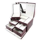 Coffret &agrave; Bijoux Cuir "So British" taupe aubergine