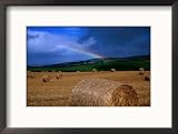 Straw Bales and Rainbow at Harvest Time, Ireland Framed Photographic Poster Print by Gareth McCormack, 21x17