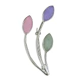 Image of 925 Silver Ladies Pretty Pink, Purple & Green Jade Brooch with Cubic Zirconia