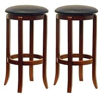 30-Inch Black PVC Seat Walnut Bar Stools