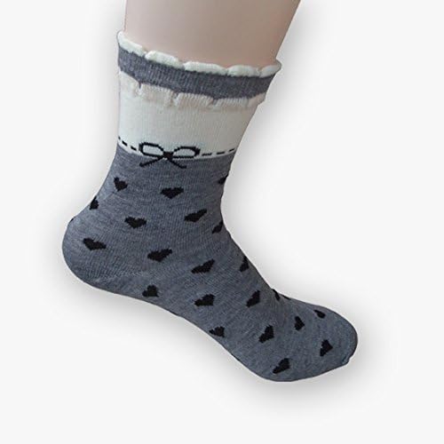 New! 5-Pair Fashion Candy Color Women Girls Loving Heart Print Mid Calf Socks Sport Socks (GRAY)