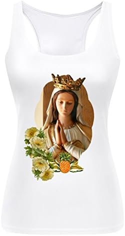 Kelisa 3D Girls Tank Beautiful Virgin Mary Sleeveless White Summer T Shirt