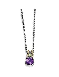 SS 14k Yellow Gold 1.85 Amethyst/.21 Peridot Vintage Style Necklace 2.06ct
