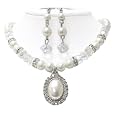 Crystal and Pearl Oval Pendant Necklace and Earrings Set