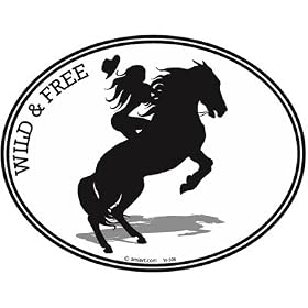 HORSE & GIRL - WILD & FREE - Equine - Love for Horses -Oval Auto Decal-Bumper Sticker for the women horse rider- Can be used for Cars, Trucks, Notebooks etc.