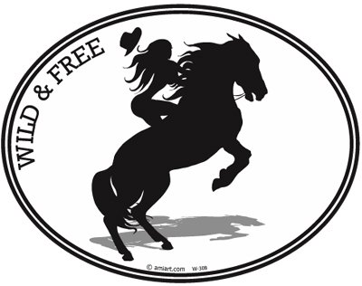 HORSE & GIRL - WILD & FREE - Equine - Love for Horses -Oval Auto Decal-Bumper Sticker for the women horse rider- Can be used for Cars, Trucks, Notebooks etc.