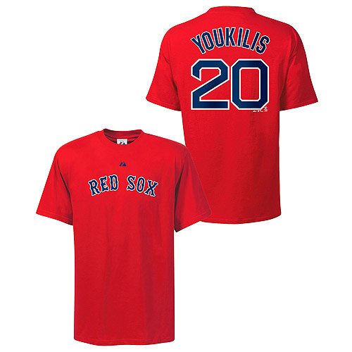 Boston Red Sox Kevin Youkilis Player Name & Number T-Shirt by Majestic Athletic - Red Extra Large