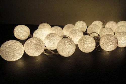 White Lantern Tone Handmade Cotton Balls Fairy String Lights Home Decor (3metre 20 Globes/pack)