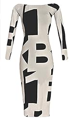 Sexy Cotton/Polyester Long Sleeves Geometric Print Cocktail Illusion Bodycon Dress/Party Dress 