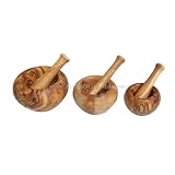 Olive Wood Mortars and Pestles - Set of 3