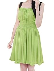 Square Neck Sleeveless Chiffon Shirred Sheer  Dress