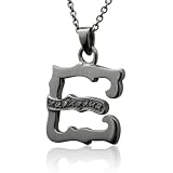 Men's Black Sterling Silver Alphabet Initial E Black Diamond Pendant Necklace - 0.06 carat