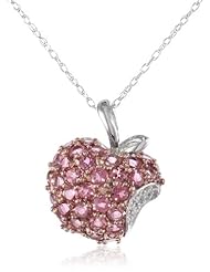 10k White & Rose Gold Pink Tourmaline Apple Pendant with Diamond-Accent