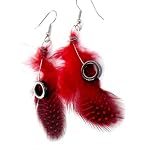 Hematite Earrings 10 Dangle Red Guinea Feather Circle Gemstone Crystal Healing 3.2