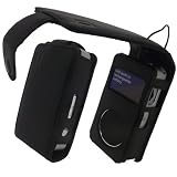 iGadgitz Black Genuine Leather Case Cover Holder for Roberts Sports DAB 2 Radio