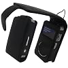 iGadgitz Black Genuine Leather Case Cover Holder for Roberts Sports DAB 2 Radio