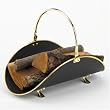 Woodfield Black with Brass Trim 21" Wood Basket for Fireplace