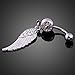 Vktech 3D Feathers Wing Pendant Woman Belly Button Ring Jewelry Silver