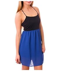 Open-Back Chiffon/Polyester/Spandex Spaghetti Strap Two-Toned Scoop Neck  Dress