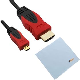 GTMax 3FT Micro-HDMI to HDMI Cable (Black/Red) for Acer Iconia A500; ASUS Vivo Tab RT, PadFone(Station); Coby Kyros MID7026; Motorola DROID RAZR MAXX HD/ HD XT926; Oympus PEN E-PM2, PEN E-PL5, Stylus XZ-2 iHS ; Sony Cyber-shot DSC-RX1, and Other Tablet /CellPhone/Camera with *Cleaning Cloth*
