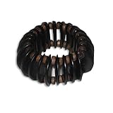 Womens Stretchy Eco-Friendly Coconut Wood & Disc Bracelet / Bangle / Cuff - Black