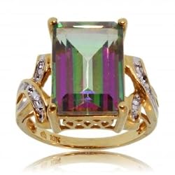 Mystic Fire Topaz & Diamond Ring in Yellow Gold Size 7