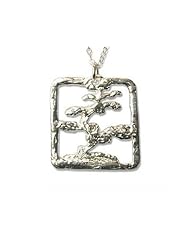 Sterling Silver Tree of Life Necklace - Square Necklace with Asian Bonsai Tree