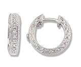 Pave Set Diamond (.10 ctw) Hoop Earrings in White Gold (with Safety Lock)