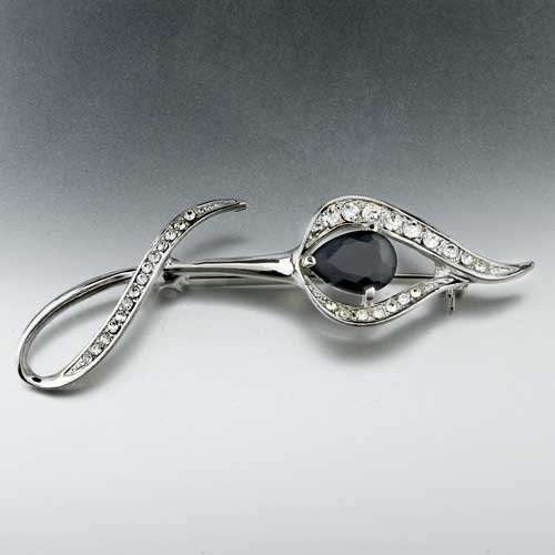 Silver Lily Black Crystal Brooches