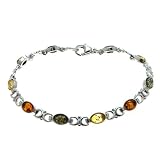 Certified Genuine Multicolor Amber and Sterling Silver Oval Bracelet