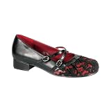 BLUSH Cute Casual Flat Shoe Lace Pleated Instep Gothic Red / Black Demonia Pleaser CLEARANCE