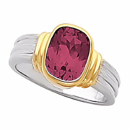 Sterling Silver and 14K Yellow Gold Antique Cushion Rhodolite Garnet Ring