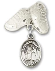 Sterling Silver Baby Badge with St. Valentine of Rome Charm and Baby Boots Pin