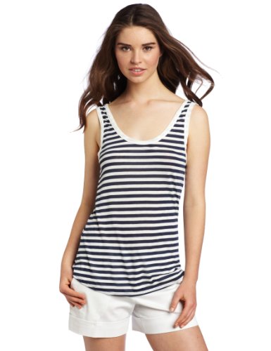 AG Adriano Goldschmied Low Scoop Back Tank Striped Sleeveless Top, Navy Stripe, X-Small