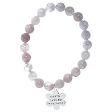 SilverEco Sterling Silver Earth Laughs in Flowers Charm on Rose Quartz Stretch Bracelet