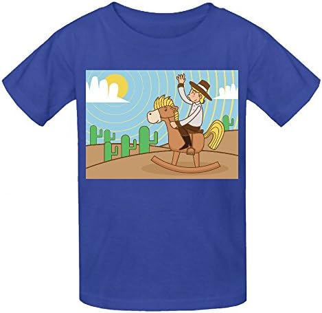 Rocking Horse with Kid Cowboy Kids Style T Shirt Blue