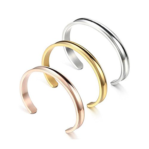 WUSUANED Bland Cuff Stainless Steel Brushed Edges for Women Girls Bracelet Bangle (3Pcs a Set)