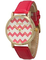 Womens Geneva Chevron Style Leather Watch - Red