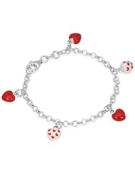 Unicornj Sterling Silver Childrens Bracelet with Red Heart Charms