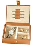 Search : Men's Fine Leather Travel Stud Box. Cufflink, Watch & Jewelry Travel Case. Tan Nappa Leather