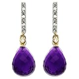 14k Yellow Gold Amethyst and Diamond Drop Earring